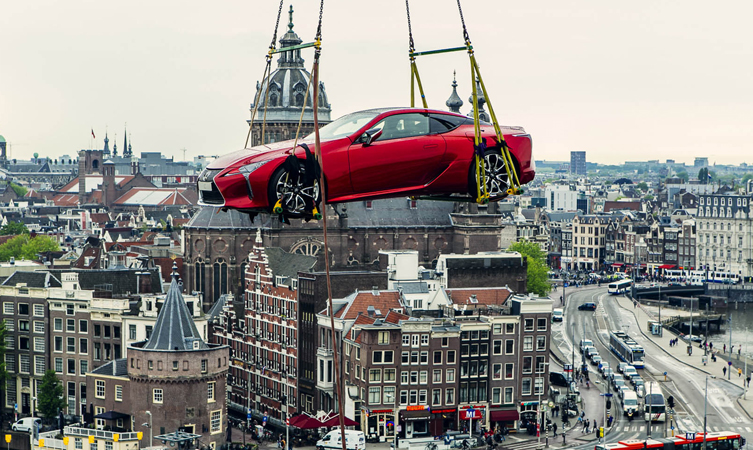Lexus LC above Amsterdam
